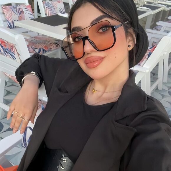 Retro Oversized Aviator Sunglasses for Women Men Square Semi-Rimless Sun Glasses - Picture 7 of 9